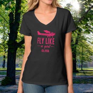 Camiseta Lindo Vuela Como Una Niña Avión Rosa Aviación Feme