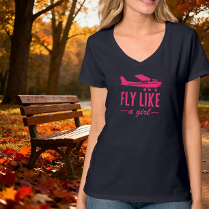 Camiseta Lindo Vuela Como Una Niña Avión Rosa Aviación Feme