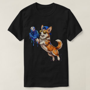 Camiseta Lindo y divertido corgi jugando béisbol con efecto