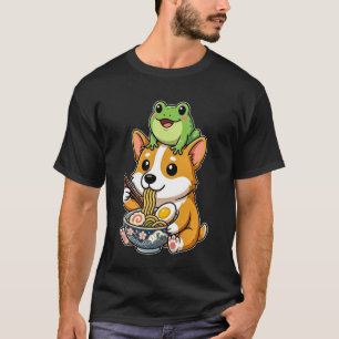 Camiseta Lindo y divertido perro Corgi y rana comiendo Rame