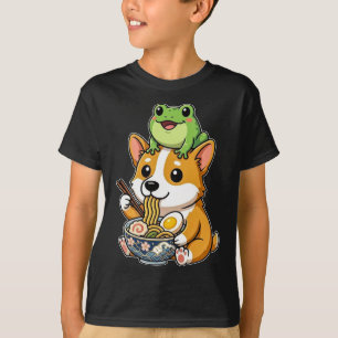 Camiseta Lindo y divertido perro Corgi y rana comiendo Rame
