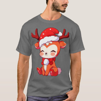 Camiseta lindos navidades de Kawaii renos en santa hat 1