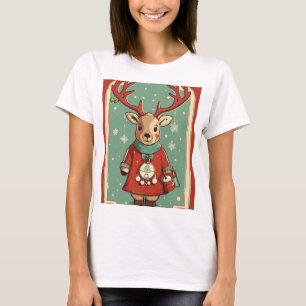 Camiseta lindos renos sosteniendo alegres navidades