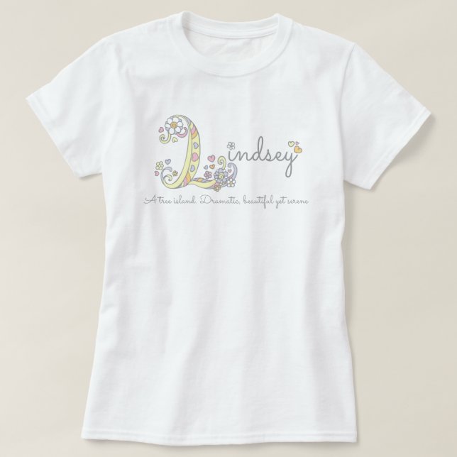 Camiseta Lindsey chicas Nombre L significa árbol monograma (Diseño del anverso)