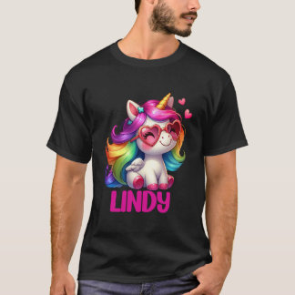 Camiseta Lindy Nombre Personalizado Unicornio Colorido Muje