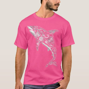 Camiseta Line Art Shark Gears Mechank Steampunk