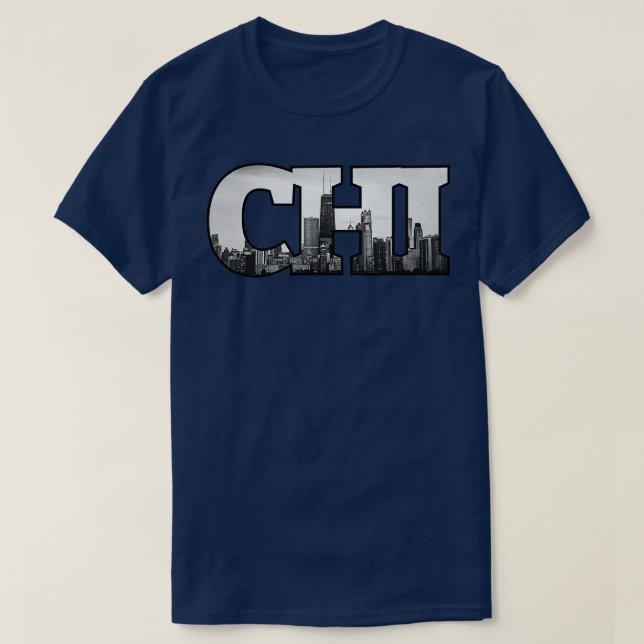 Camiseta Línea aérea CHI Chicago City Skyline del centro de (Diseño del anverso)