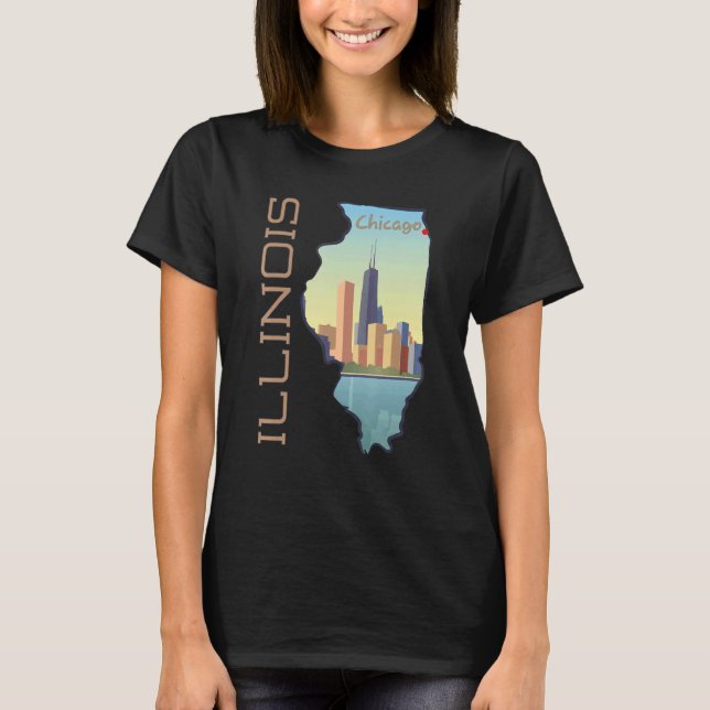 Camiseta Línea Aérea De La Ciudad De Chicago En El Mapa Est (Anverso)