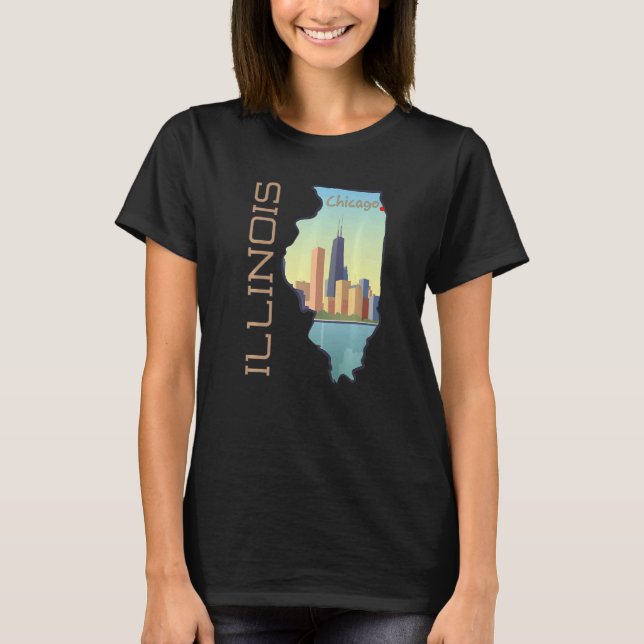 Camiseta Línea Aérea De La Ciudad De Chicago En El Mapa Est (Anverso)
