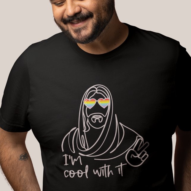 Camiseta Línea Art Hippie Jesús Orgullo Gay Arcoiris Negro (Subido por el creador)