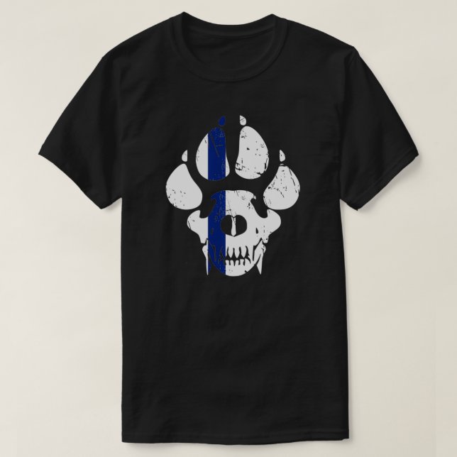 Camiseta Línea Azul del cráneo del perro K9 (Diseño del anverso)