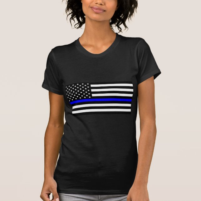 Camiseta - Línea Azul delgada de la policía de bandera de l (Anverso)