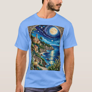 Camiseta Línea costera iluminada por luna mediterránea