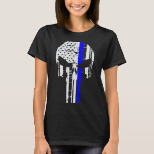 Camiseta Línea de apoyo azul de la policía Patriótico Skull
