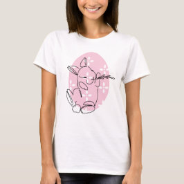 Camiseta Línea de arte de conejito lindo huevo rosa primave