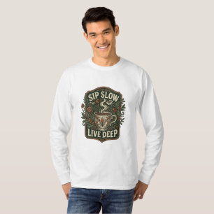 Camiseta Línea de Café Vintage y Botánica Sip Slow Live Dee
