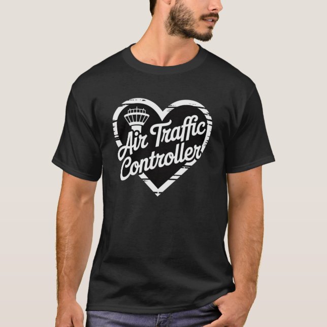 Camiseta Línea de Corazón de Controlador de Tráfico Aéreo (Anverso)
