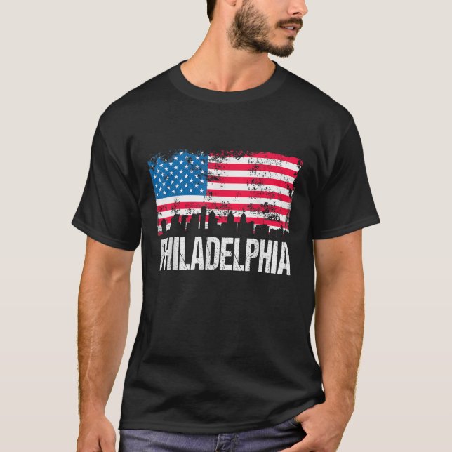 Camiseta Línea de la ciudad estadounidense de bandera de lo (Anverso)
