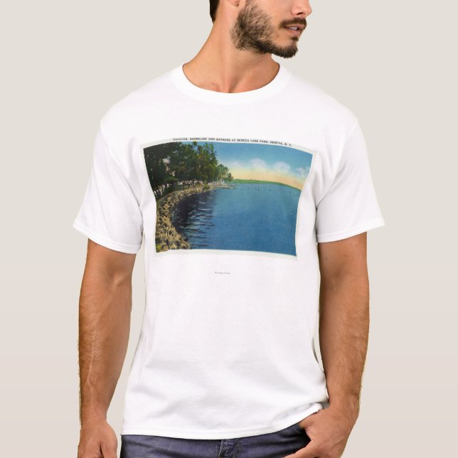 Camiseta Línea de la playa, pabellón, y nadadores (Anverso)