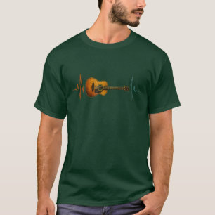 Camiseta Línea de latido de guitarra acústica Arte de músic