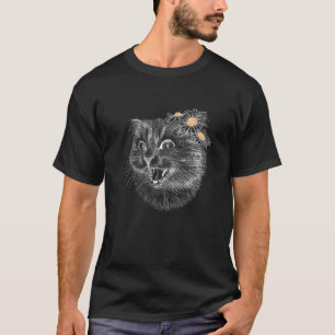 Camiseta Línea de mascotas de gato lindo con flores