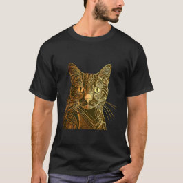 Camiseta Línea de oro filigrí: un retrato de gato ornato