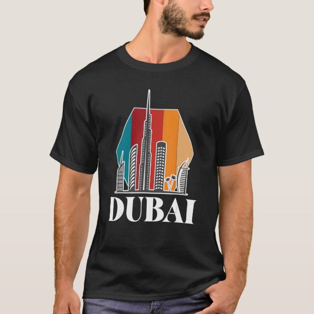 Camiseta Línea de Skyline Retro de Dubai Burj Khalifa Unite (Anverso)
