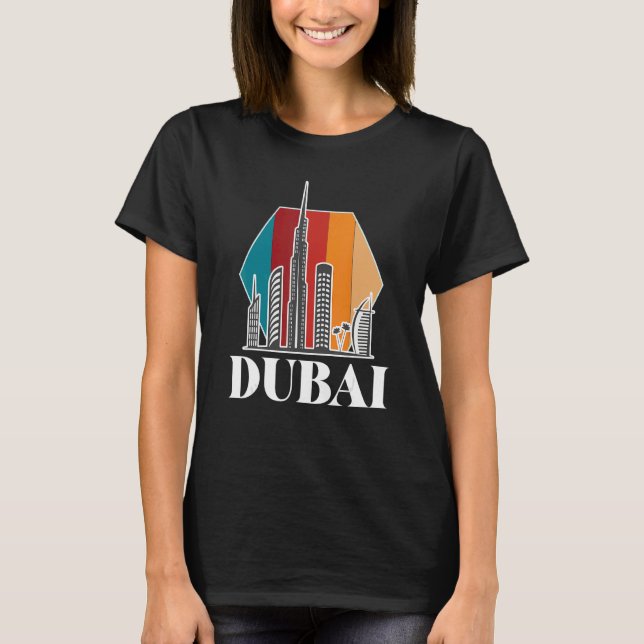 Camiseta Línea de Skyline Retro de Dubai Burj Khalifa Unite (Anverso)