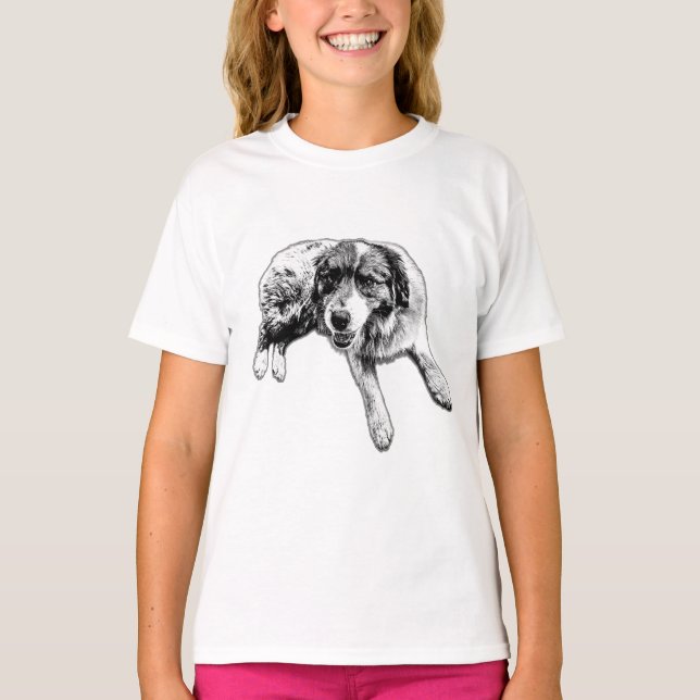 Camiseta Línea de tinta de cachorro australiano acostado (Anverso)
