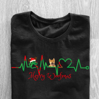 Camiseta Línea EKG del perro Mascota "Merry Woofmas"
