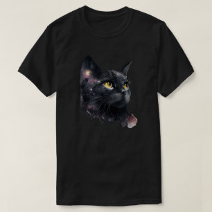 Camiseta Línea estrellada de la noche del gato negro cósmic