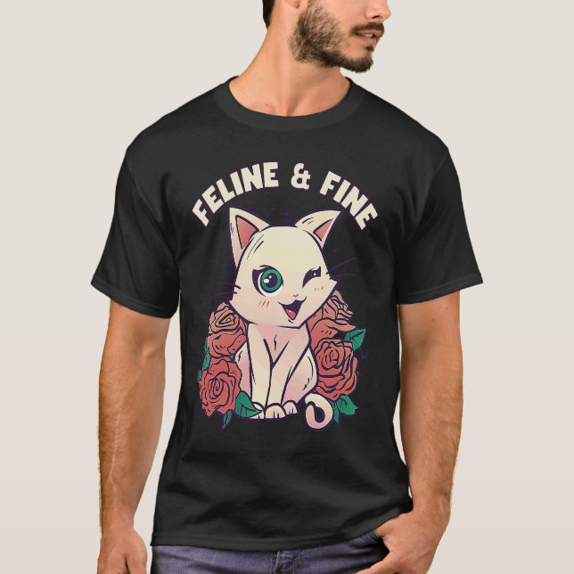 Camiseta Línea fina y felina de gato (Anverso)