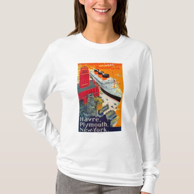 Camiseta Línea francesa poster del viaje, Havre a Plymouth, (Anverso)