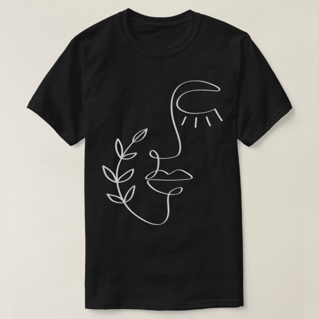 Camiseta Línea minimalista Resumen Arte Botánico Femenino (Diseño del anverso)