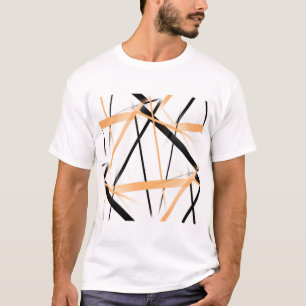 Camiseta Línea Moderna Geometría Fría Blanco Negro Naranja-