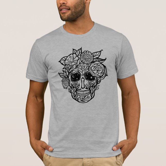 Camiseta Línea Negrita Dibujada Cráneo de Azúcar Floral Bla (Anverso)
