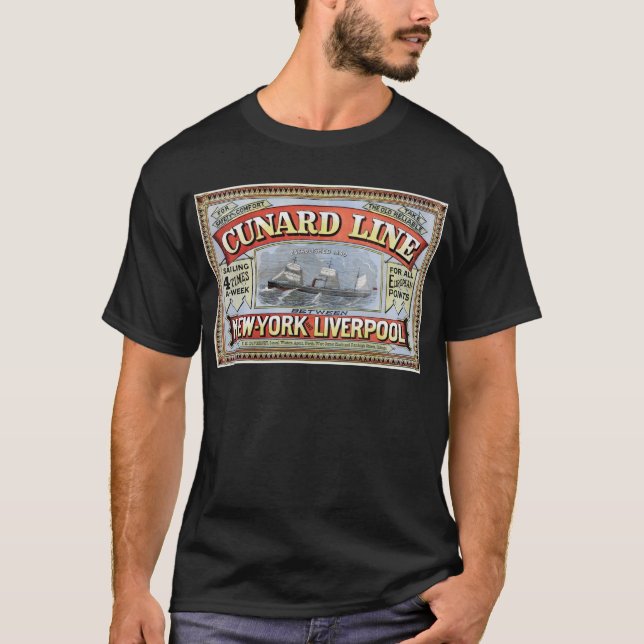 Camiseta Línea poster de Cunard de Nueva York Liverpool (Anverso)