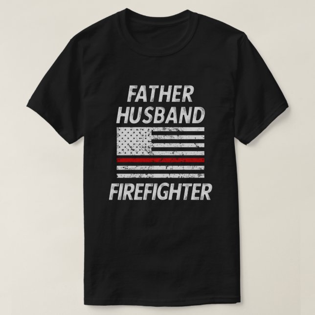 Camiseta Línea roja fina americano del bombero del marido (Diseño del anverso)