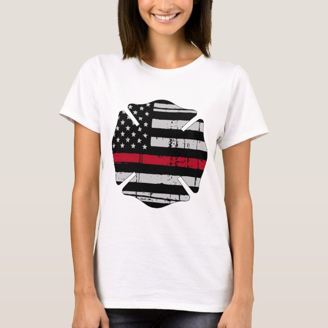 Camiseta Línea roja fina de la cruz del bombero de la (Anverso)