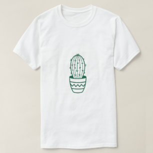 Camiseta Línea Verde Arte Cactus Gráfico Blanco