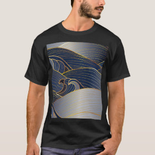 Camiseta Líneas de Ola de Oro, Vintage Resumen.