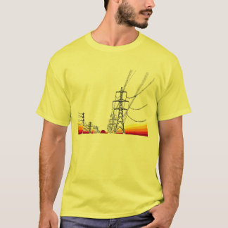 Camiseta líneas eléctricas de la puesta del sol