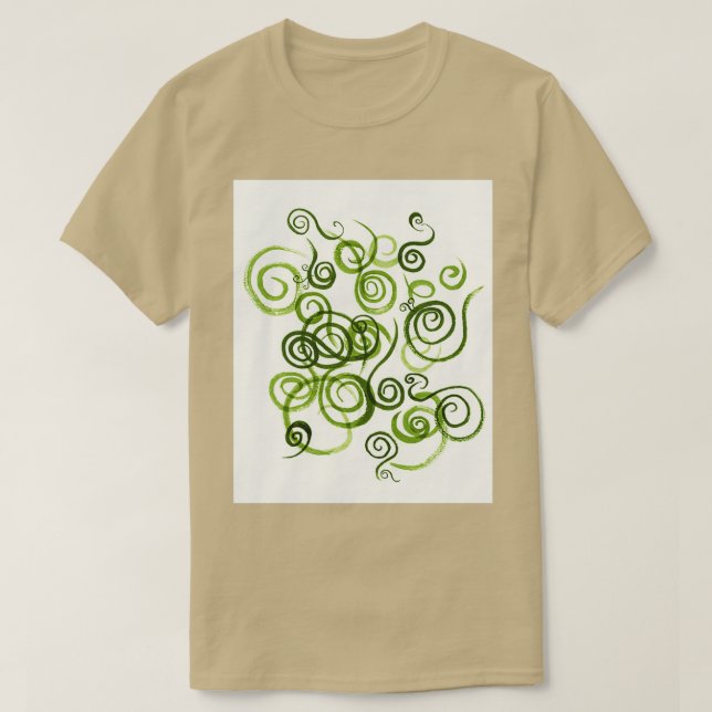 Camiseta Líneas orgánicas brillantes verdes curvas acuarela (Diseño del anverso)