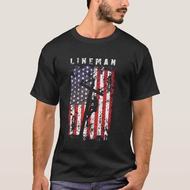 Camiseta Lineman American Flag Electric Cable Lineman (Anverso)