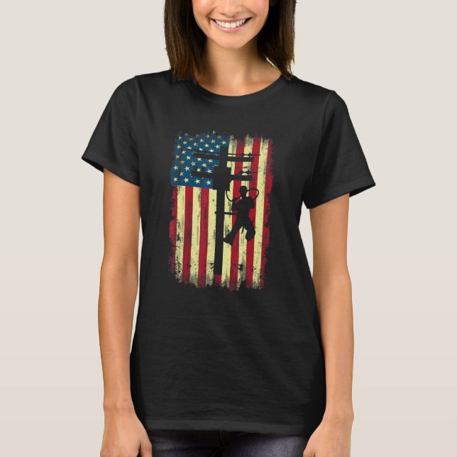 Camiseta Lineman American Flag Electric Cable Lineman (Anverso)