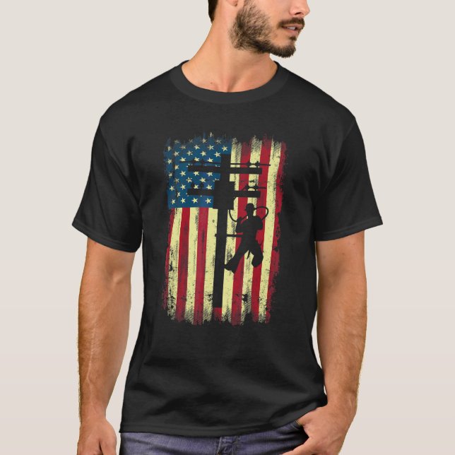 Camiseta Lineman American Flag  Electric Cable Lineman (Anverso)