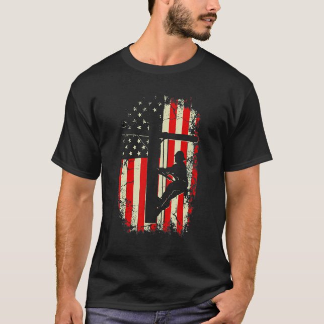 Camiseta Lineman American Flag Electric Cable Lineman (Anverso)