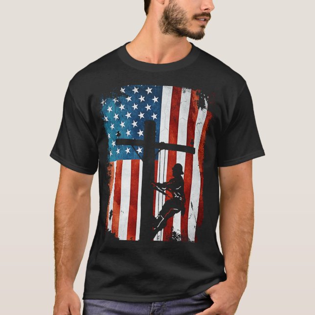Camiseta Lineman American Flag Electric Cable Lineman (Anverso)