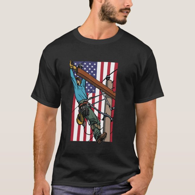 Camiseta Lineman American Flag Electric Cable Lineman (Anverso)