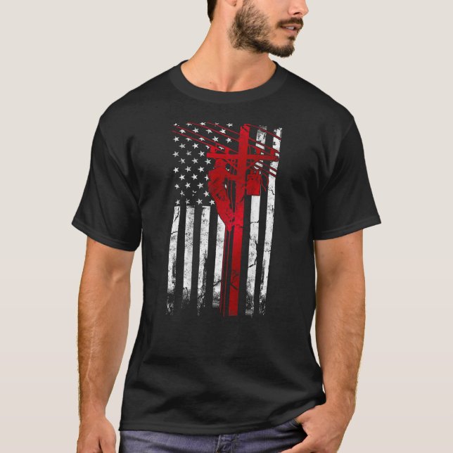 Camiseta Lineman American Flag Electric Cable Lineman fathe (Anverso)